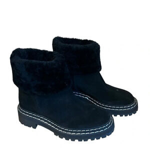 Proenza Schouler Shearling Lined Suede Lug Sole Ankle Boots Black IT 36.5 NWOB